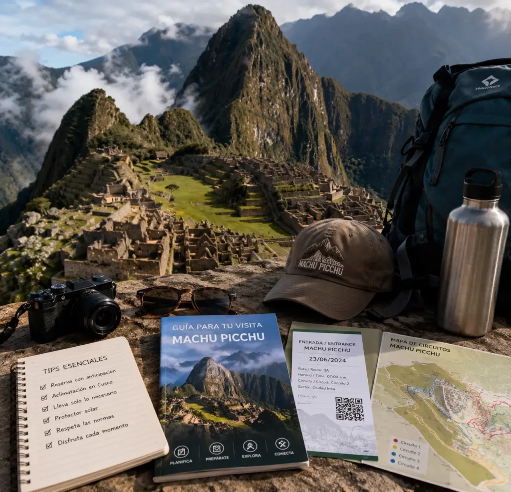 Machu Picchu visit with certified local guide — small group of travelers with official entrance tickets at the Inca citadel