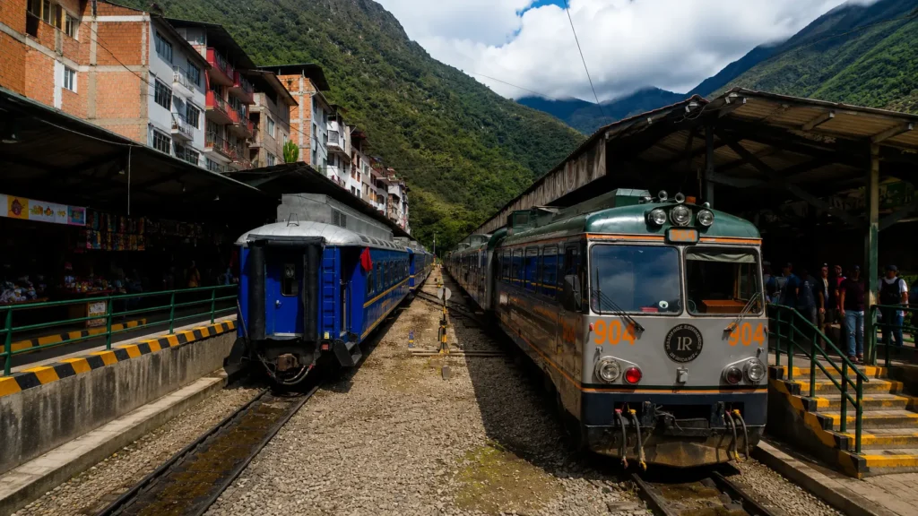 Peru Rail and Inca Rail trains to Machu Picchu — two official train companies at Ollantaytambo station