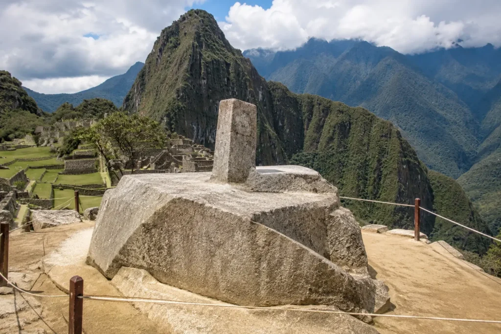 Sacred solar stone at the Inca citadel — ritual astronomical instrument used by Inca priests