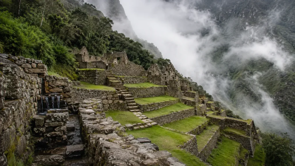 Wiñayhuayna ruins on the Short Inca Trail — terraced temples and ceremonial fountains in the cloud forest