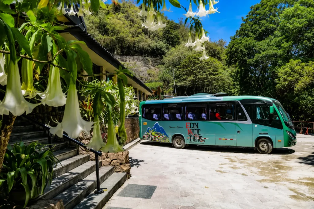 buses Machu Picchu — Consettur bus climbing zigzag road from Aguas Calientes to the sanctuary gate