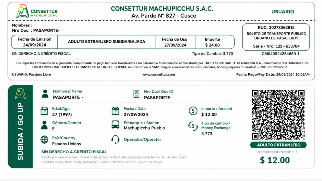 Official shuttle ticket prices 2026 — adult and student fares for round trip and one way