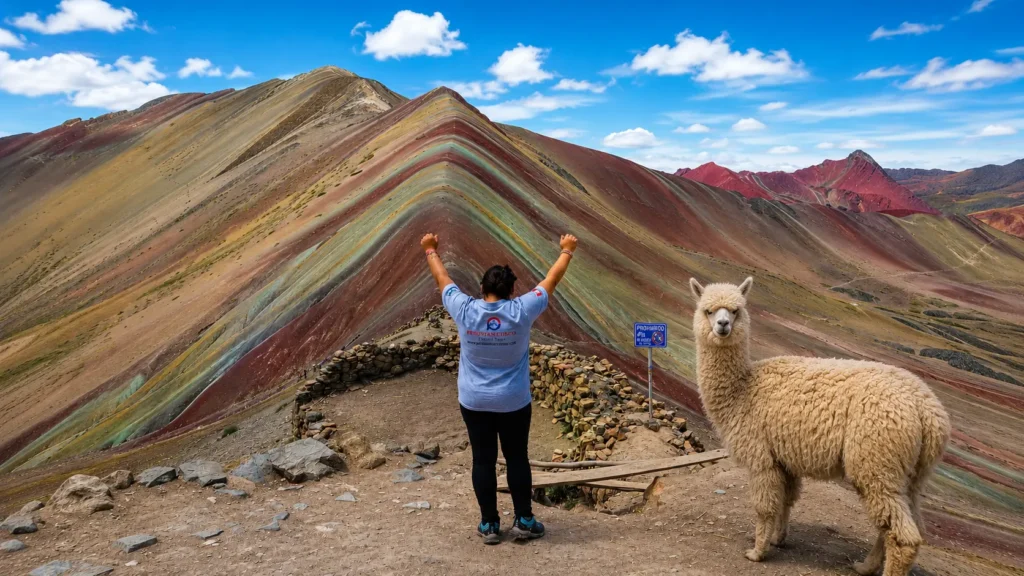 Panoramic view from the summit of Rainbow Mountain at 5,200 meters