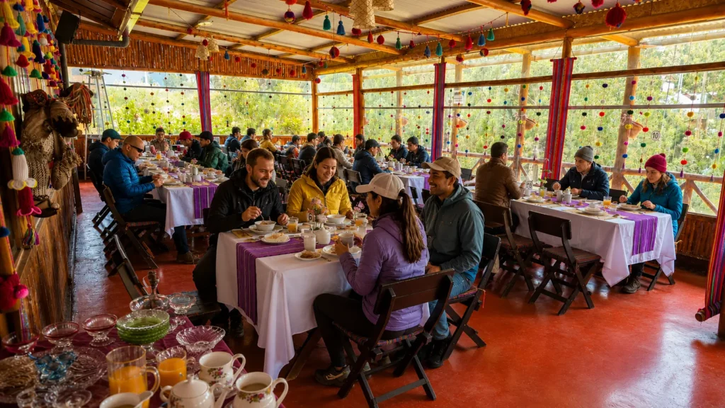 Andean breakfast served during Rainbow Mountain ATV tour in Cusipata