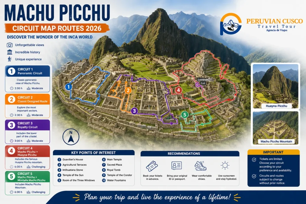 Machu Picchu circuit map routes 2026
