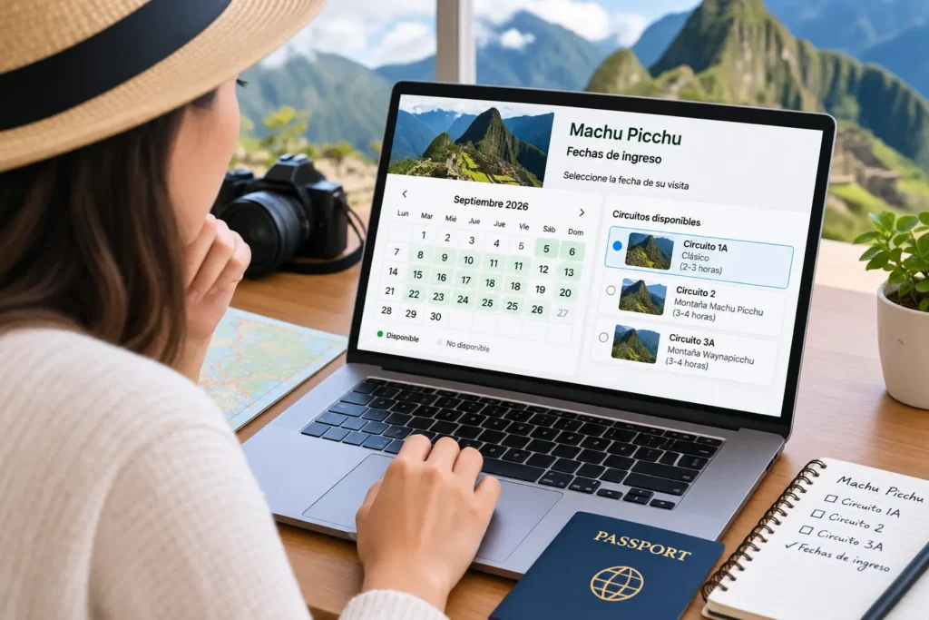 Traveler checking entry dates on a laptop calendar