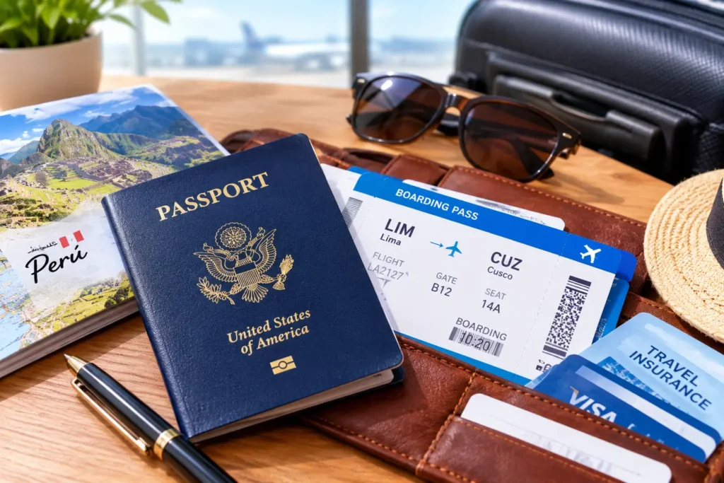 Passport and travel documents prepared for entry